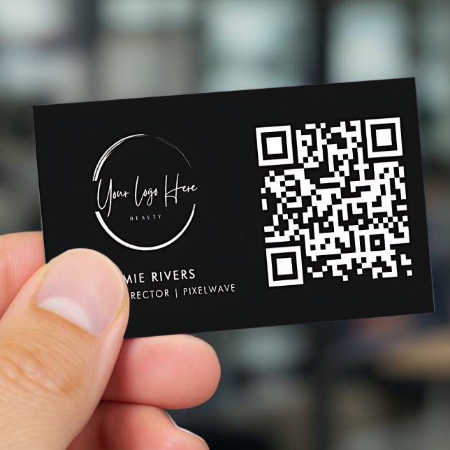 Modern svart-vit QR-kod näringslivskort Visitkort (Modern Business Card - Front)