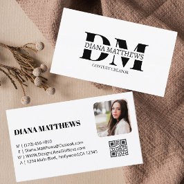Modern Svart Vit, QR-kod Professionell Foto Visitkort