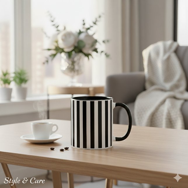 Modern svart-vit randig kombinationsmugg mugg (Modern Black and White Striped Combo Mug)