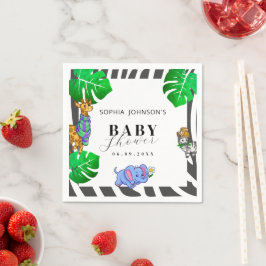 Modern svart-vit randig safari  baby shower  pappersservett