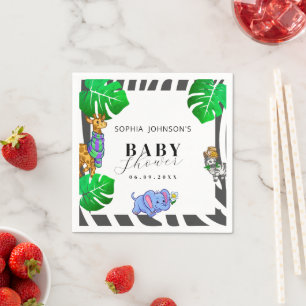 Modern svart-vit randig safari baby shower pappersservett