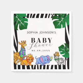 Modern svart-vit randig safari  baby shower  pappersservett