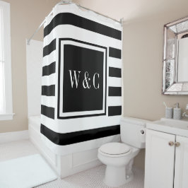 Modern Svart Vit Randig Trendig Monogram