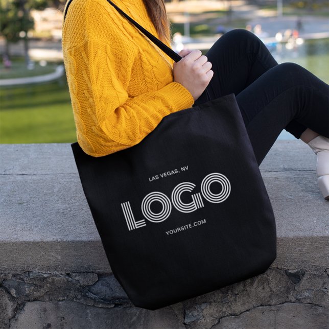 Modern svart-vit rektangulär logotyp tygkasse (Black and White Logo Tote Bag)