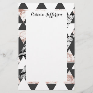 Modern svart vit Ro Guld Marble Geo Triangles Brevpapper