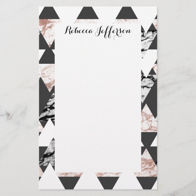 Modern svart vit Ro Guld Marble Geo Triangles Brevpapper (Framsida)