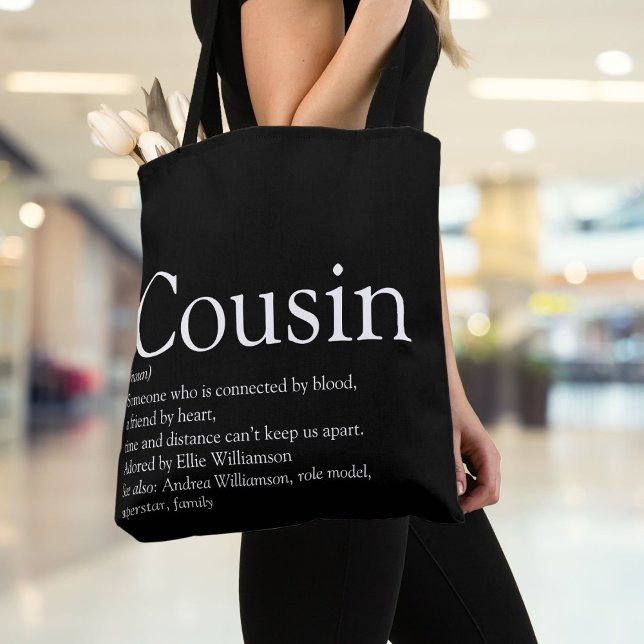Modern svart-vit rolig kusin definition tygkasse ( Modern Black and White Fun Cousin Definition Tote Bag)