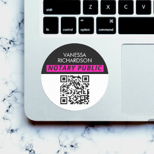 Modern svart vit Rosa - minimalt QR-kod Notary Runt Klistermärke