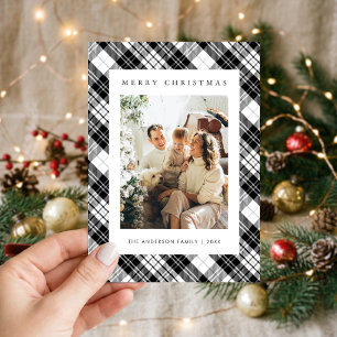 Modern svart-vit rutig familjefoto jul julkort