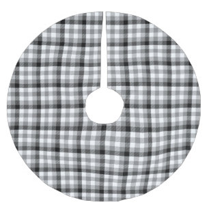 Modern svart vit rutig gingham grafisk mönster julgransmatta borstad polyester