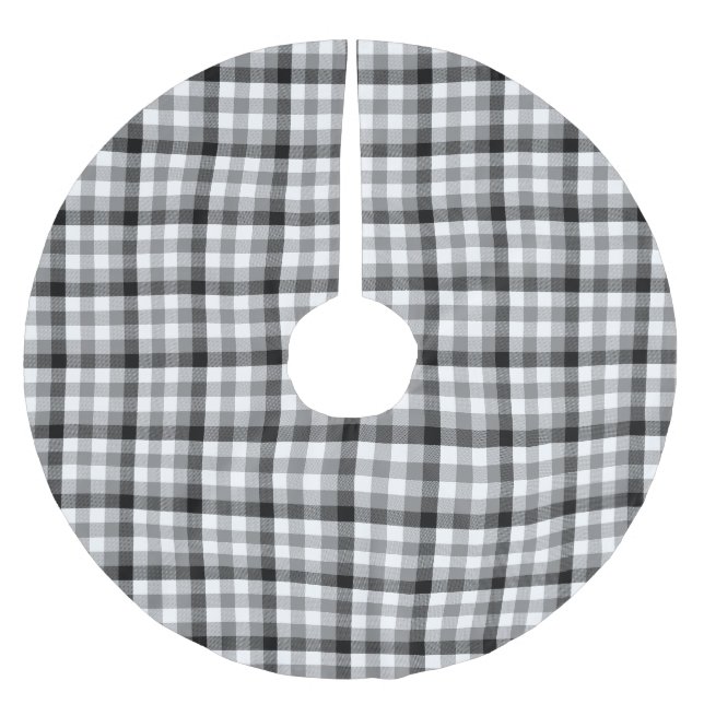 Modern svart-vit rutig gingham grafisk mönster julgransmatta borstad polyester (Framsidan)