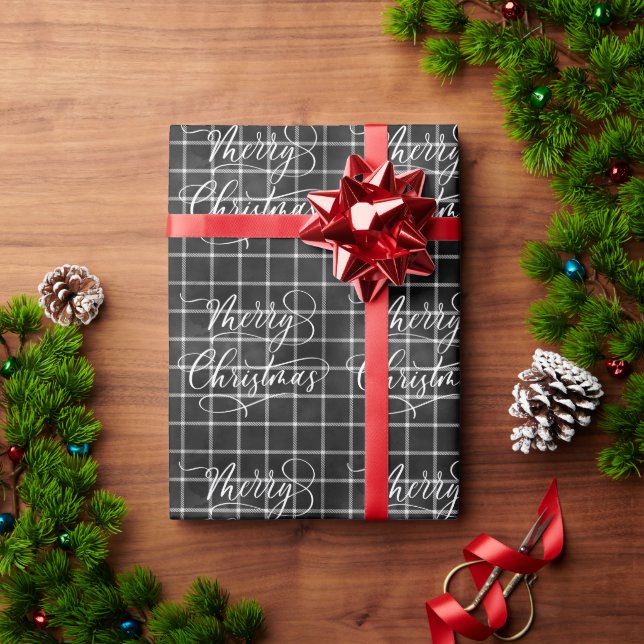 Modern SVART VIT Rutig Jul Holiday PRESENT Presentpapper (Julgåva)