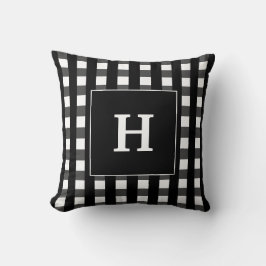 Modern svart-vit rutig monogram kudde