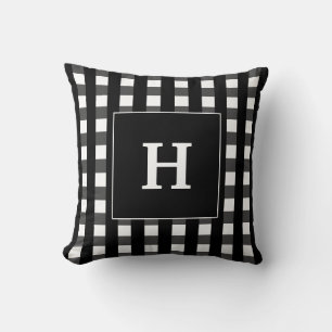 Modern svart-vit rutig monogram kudde