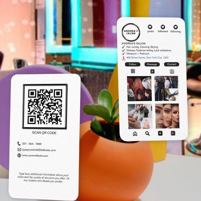 Modern svart vit saltlösning, QR-kod, modern Visitkort (Skapare uppladdad)