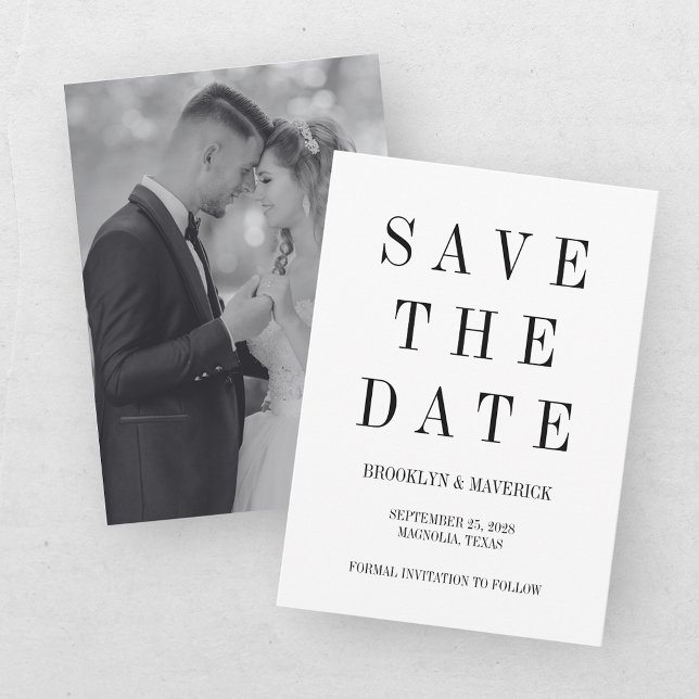 Modern svart-vit Save The Date fotokort Inbjudningar (Skapare uppladdad)