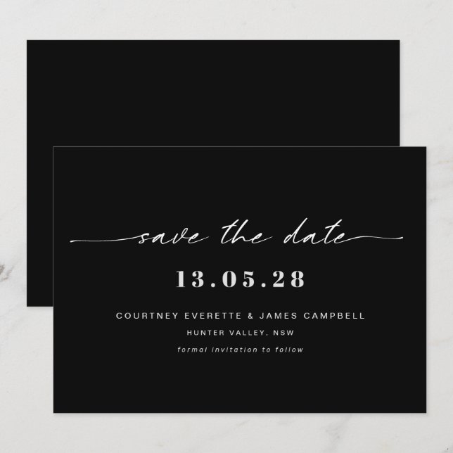 Modern svart-vit save the date-inbjudan inbjudningar (Fram/baksida)