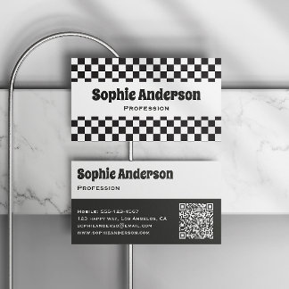 Modern svart-vit schackbräde minimalistisk QR-kod Visitkort