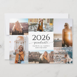 Modern svart + vit skrift 2026 Examen Inbjudningar