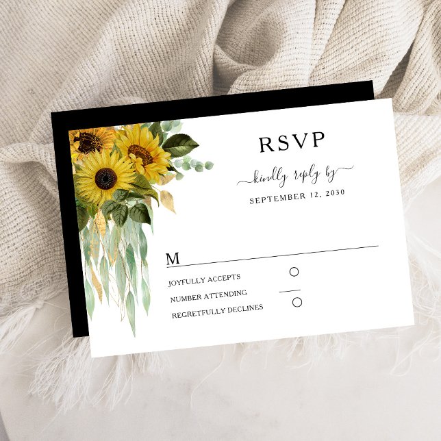 Modern svart-vit solrosbröllop OSA kort (Modern Black And White Sunflower Wedding RSVP Card)