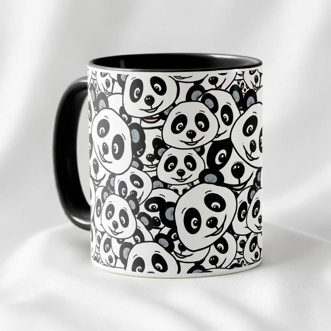 Modern svart-vit söt pandabjörnsmönster mugg (Modern Black and White Cute Panda Bear Pattern Mug)
