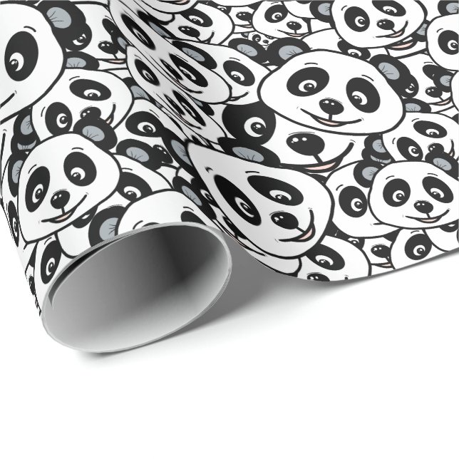 Modern svart-vit söt pandabjörnsmönster presentpapper (Rullad Hörn)
