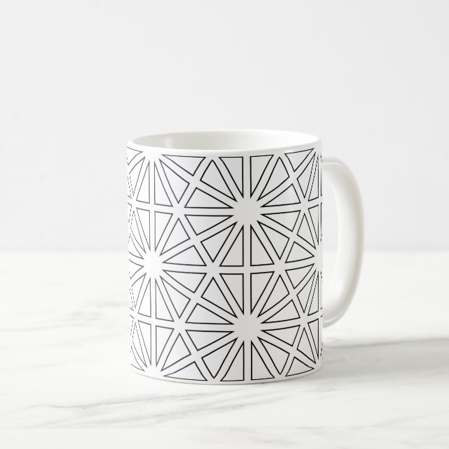 Modern svart-vit stjärnexplosionsgeometrisk mönste kaffemugg (Framsida höger)
