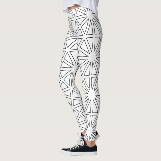 Modern svart-vit stjärnexplosionsgeometrisk mönste leggings (Vänster)