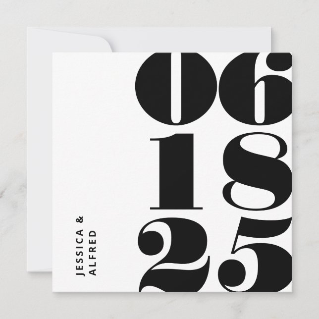 Modern svart, vit stordatum Bröllop Spara Datumet (Framsida)