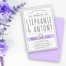 Modern svart, vit typografi lavender bröllop