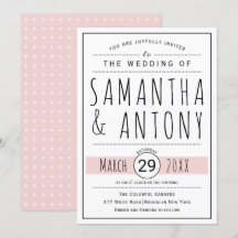 Modern svart, vit typografi  rosa bröllop