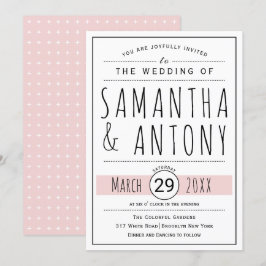 Modern svart, vit typografi  rosa bröllop inbjudningar