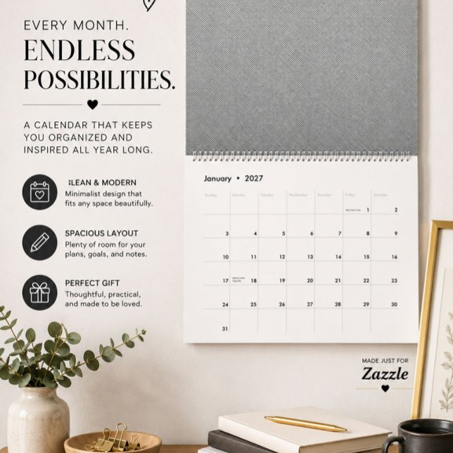 Modern Svart & Vit Väggkalender Kalender (Skapare uppladdad)