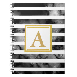 Modern svart-vita Guld-Glitter-monogramtrend Anteckningsbok