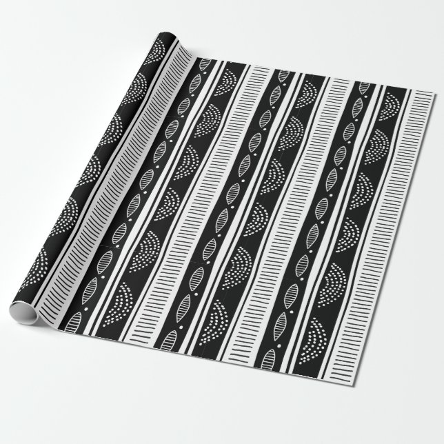 Modern svart-vita stammen mönster presentpapper (Utrullad)