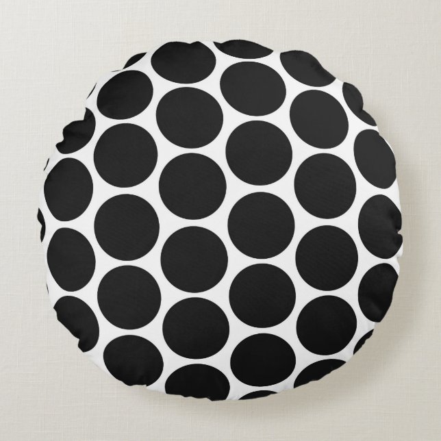 MODERN SVART, VITPOLKA DOTS RUND KUDDE (Framsidan)