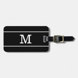 Modern svart-vitrandig monogram bagagebricka