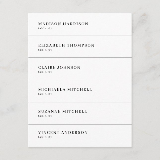 Modern svart-vitt-Bord-Namn-kort, DIY Inbjudningar (Framsida)