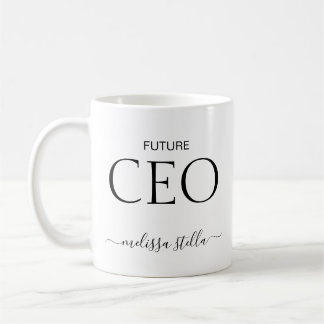 Modern Svart & Vitt Framtida VD Namn | Tjejig Pres Kaffemugg