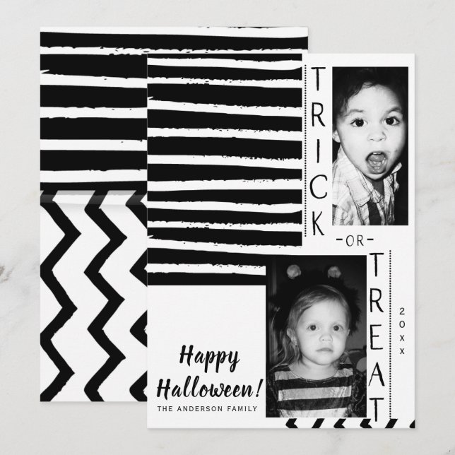 Modern svart, vitt, högkontrast, halloween-foto inbjudningar (Fram/baksida)