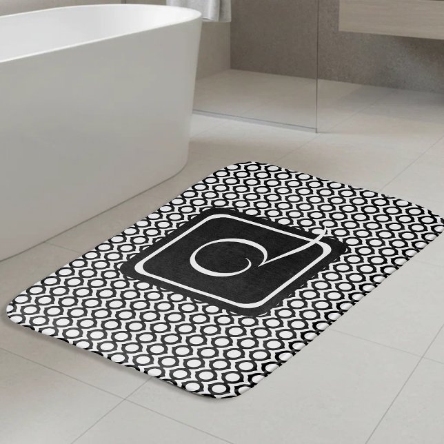 Modern Svart Vitt Länkade Ringar Monogram Badrumsmatta (Skapare uppladdad)