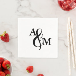 Modern Svart & Vitt Monogram Bröllop Pappersservett