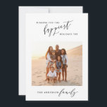 Modern svart-vitt skript 1 bild jul julkort<br><div class="desc">Ett vackert 1-foto-Jul-glad helg-minikort. Backer färg kan ändras.</div>