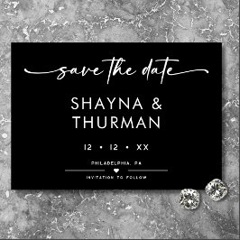Modern svart, vitt skript, minimalt Bröllop Spara Datumet