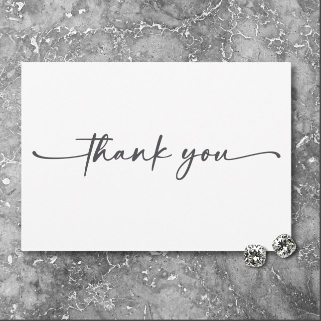 Modern svart, vitt skript, minimalt Bröllop Tack Kort (Modern Black White Script Photo Wedding Thank You Card)