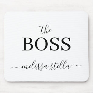 Modern Svart & Vitt The Boss Namn Tjejig Present Musmatta