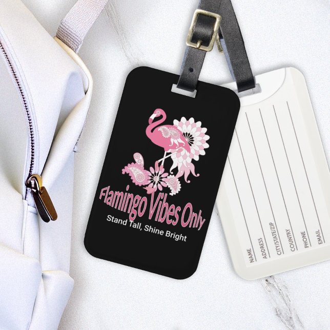Modern Svart Whimsisk Tropisk Fågel Rosa Flamingo Bagagebricka (Skapare uppladdad)