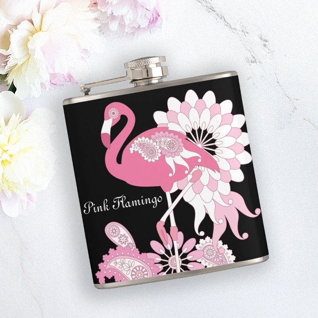 Modern Svart Whimsisk Tropisk Fågel Rosa Flamingo Fickplunta (Skapare uppladdad)