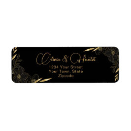 Modern Svarta havet och Guld Blommigten bröllop ad Returadress Etikett