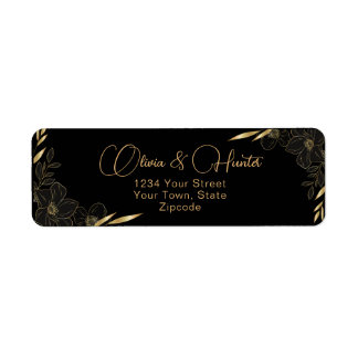 Modern Svarta havet och Guld Blommigten bröllop ad Returadress Etikett